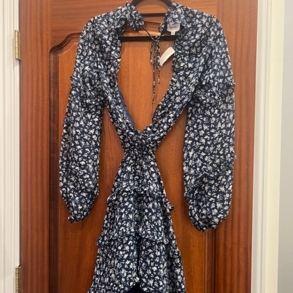 NWT Sky To Moon blue dress with white flowers large